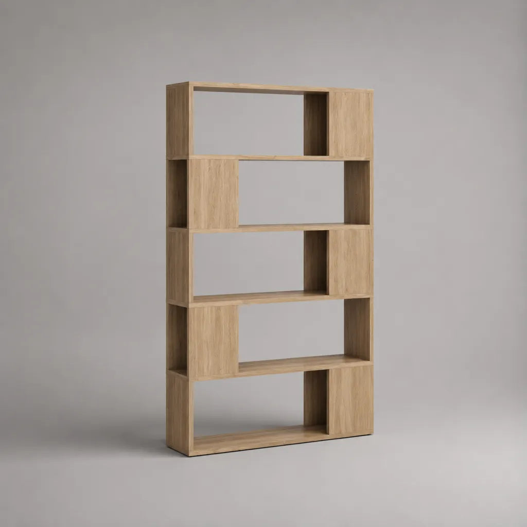Libreria da terra rettangolare a 5 ripiani in truciolare melaminico, rovere chiaro, 80 x 24 x 180 cm