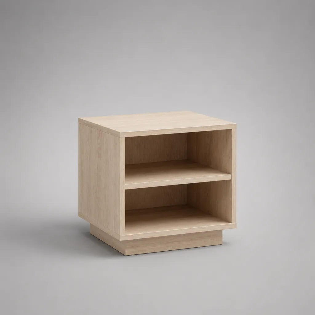 Comodino rettangolare in legno con 2 vani aperti, rovere chiaro, 45 × 40 × 50 cm