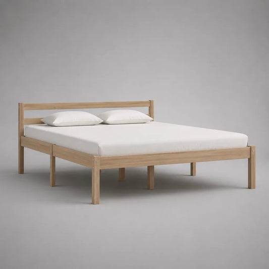 Letto matrimoniale 160 x 200 cm in pino massello naturale con testiera rettangolare e rete a doghe