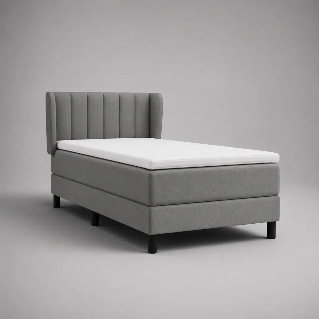 Letto imbottito una piazza e mezza in tessuto grigio con materasso in schiuma, 120 x 200 cm