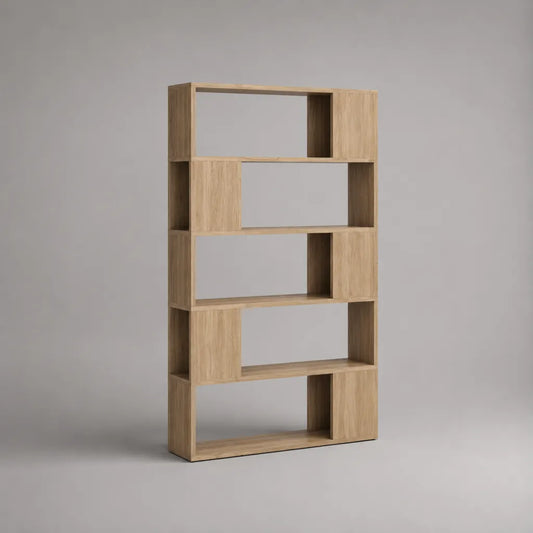 Libreria da terra rettangolare a 5 ripiani in truciolare melaminico, rovere chiaro, 80 x 24 x 180 cm