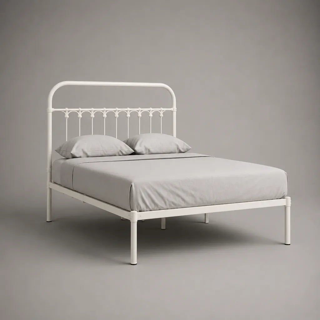 Letto matrimoniale in acciaio bianco per materasso 160 x 200 cm, 168 x 208 x 110 cm