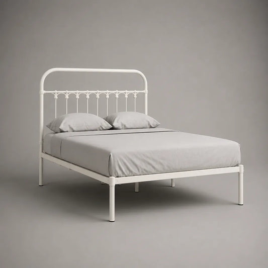 Letto matrimoniale in acciaio bianco per materasso 160 x 200 cm, 168 x 208 x 110 cm
