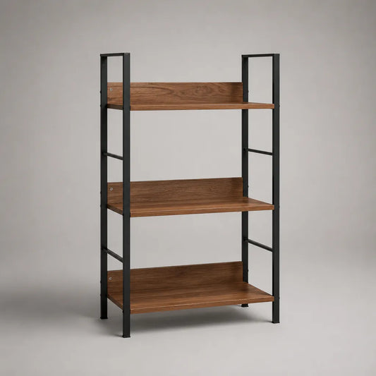Scaffale da terra a 3 ripiani in legno e acciaio, marrone noce e nero, 80 × 30 × 120 cm
