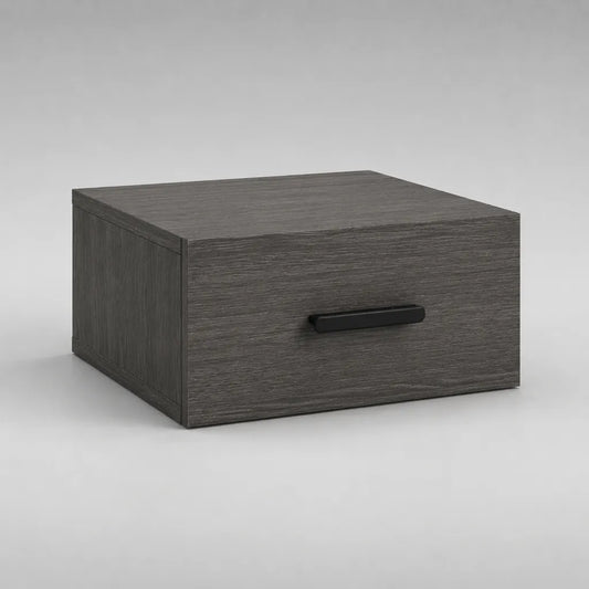 Comodino sospeso da parete con 1 cassetto in pannello truciolare, grigio rovere e nero, 40 × 35 × 25 cm