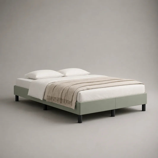 Set di 2 basi letto matrimoniali imbottite in tessuto verde salvia e metallo, 160 x 200 x 35 cm