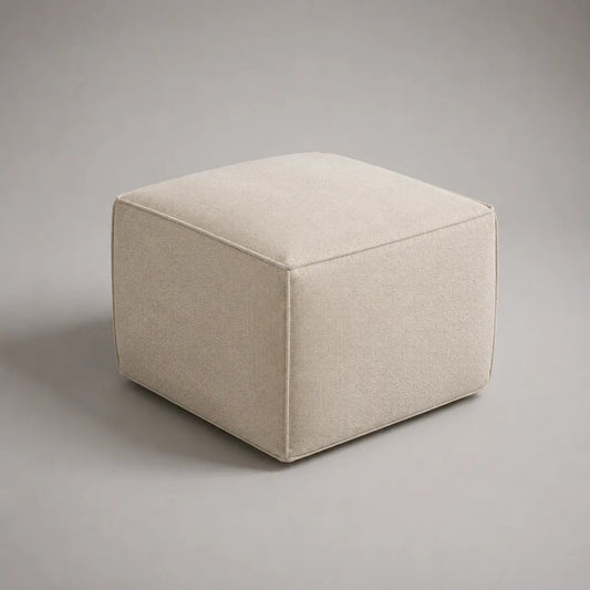 Pouf poggiapiedi cubico in tessuto beige, 45 × 45 × 40 cm