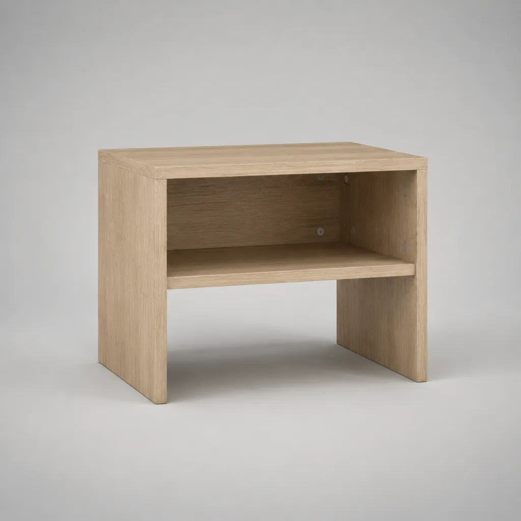 Comodino rettangolare in pannello truciolare con vano aperto, rovere chiaro, 45 x 35 x 45 cm