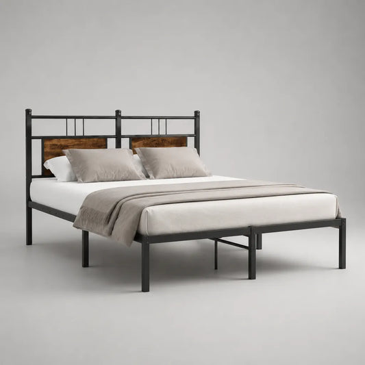 Letto matrimoniale 160 x 200 cm in acciaio e legno, nero e marrone, 208 x 166 x 110 cm