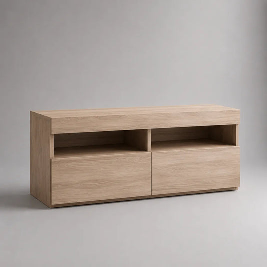 Mobile TV basso rettangolare in pannello truciolare melaminico rovere chiaro 120 x 40 x 60 cm con 2 vani aperti e 2 ante