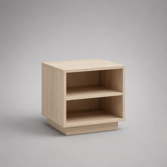 Comodino rettangolare in legno con 2 vani aperti, rovere chiaro, 45 × 40 × 50 cm